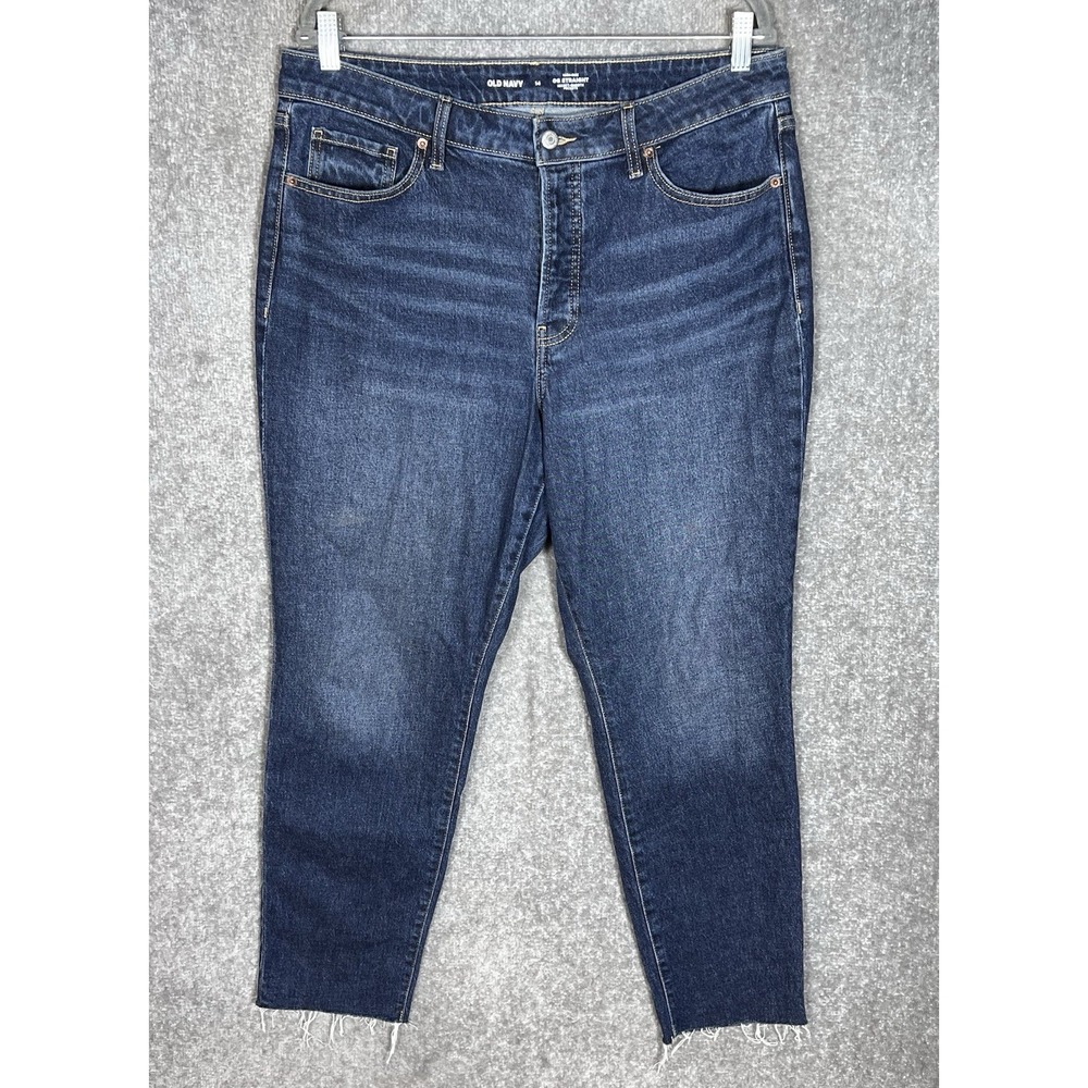 Old Navy OG Straight Jeans Womens Size 14 Blue Button Fly High Rise Stretch
